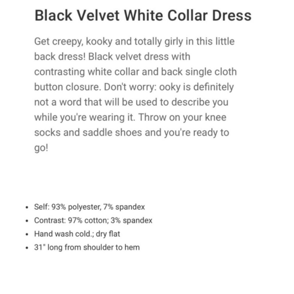 Hot Topic Black Velvet Dress With White Peter Pan Collar Size XL Stretchy Goth - Picture 4 of 9